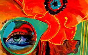 Detail Bild Mohnmädchen Auge und Sonnenbrille Mohnblüte von Rike WolkeSieben